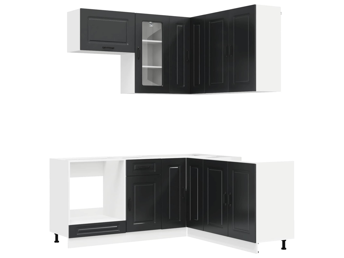 Vidaxl Unidade De Cozinha Kalmar 8 Unid. Preto Derivados De Madeira