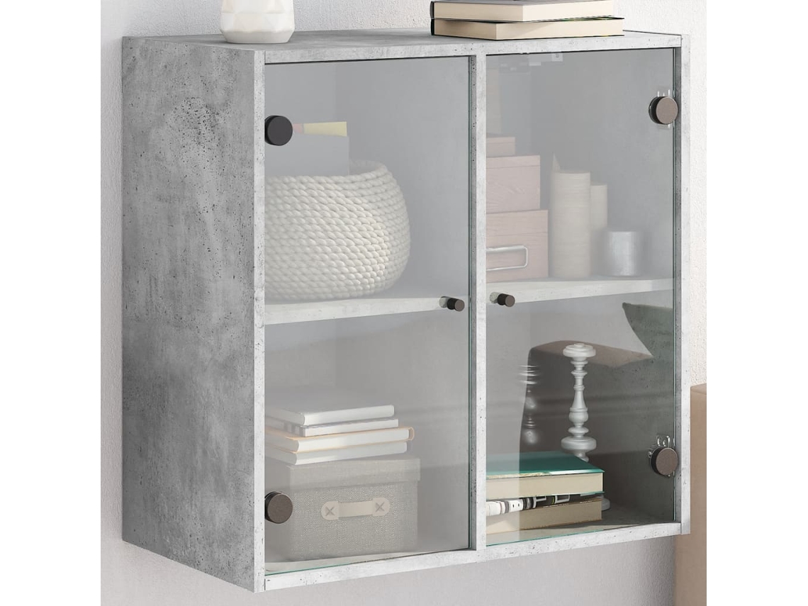 Vidaxl Armário De Parede C/ Portas De Vidro 68x37x68,5cm Cinza Cimento