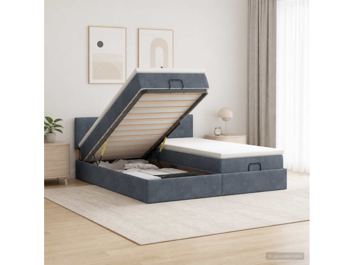 Vidaxl Cama Ottoman Com Colchão 2 Unid. Cinzento-escuro Veludo