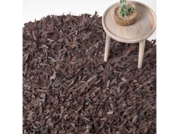 Homescapes Dallas Leather Shaggy Rug Chocolate, 150 Cm Round