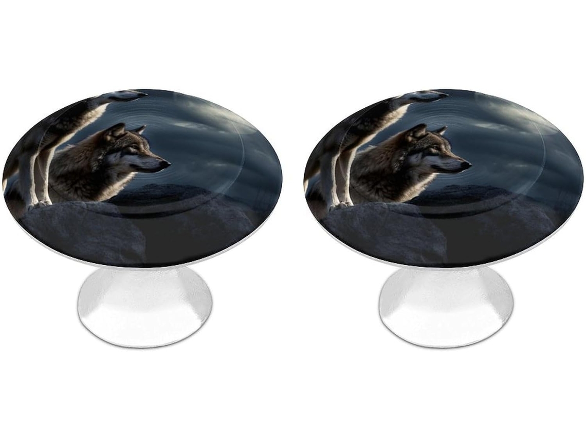 Conjunto De 2 Puxadores Aço Inoxidável Para Armários Cozinha, Com Estampa Personalizada De Lobos Ao Luar Ideais Para