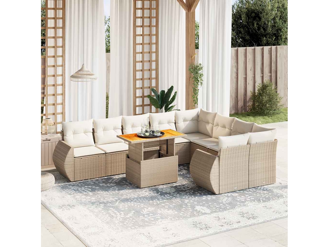 Vidaxl 10 Pcs Conjunto De Sofás P/ Jardim Com Almofadões Vime Pe Bege