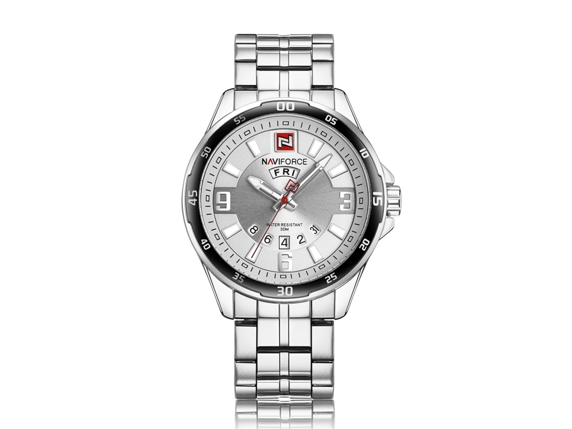 Relógio Masculino Naviforce Pulseira de Aço Resistente À Água 30m com Data e Semana