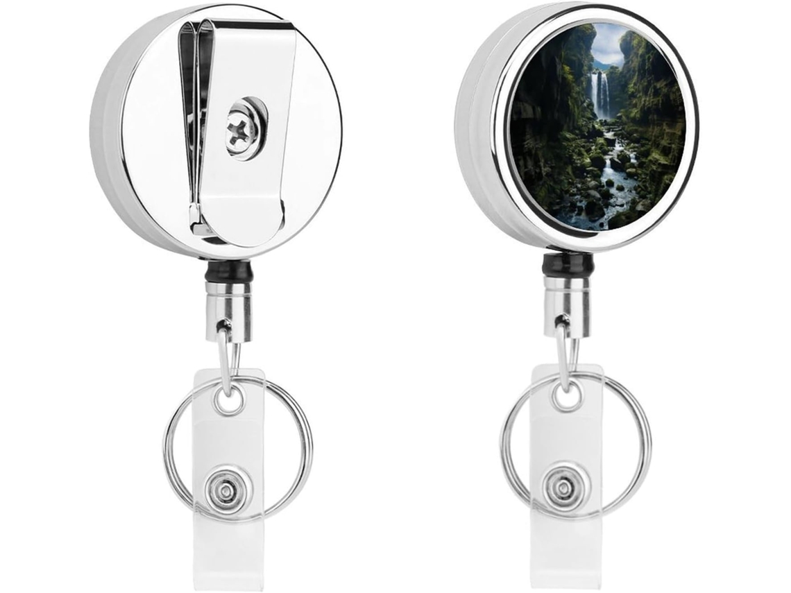 Porta Crachá Retrátil Em Formato De Cascata, Moderno E Durável, Em Metal, Com Cordão De Nylon De 68cm, Ideal Para
