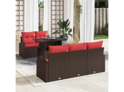 Vidaxl Conjunto De Sofá De Jardim Com Almofada 6 Pcs Castanho Vime Pe