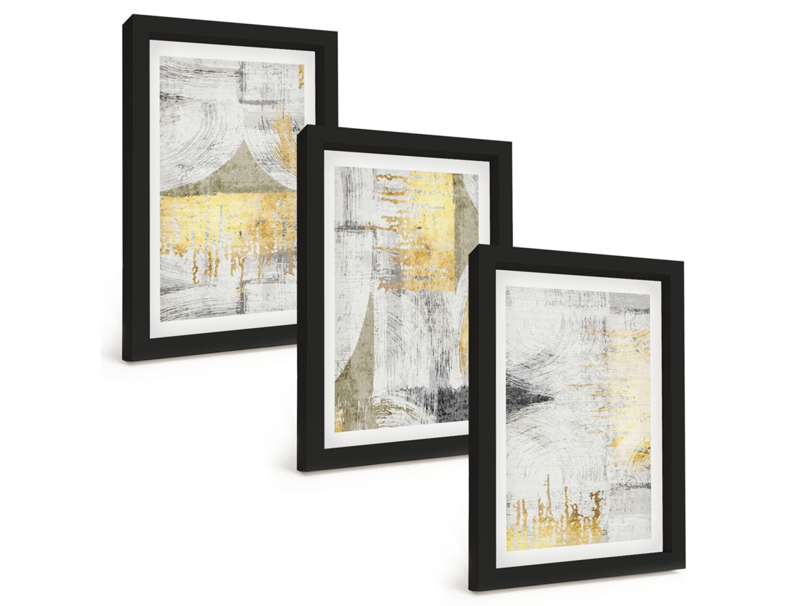 Composição De Quadros Na Paredepadrões Abstratos De Pintura Moderna Moldura Preta Quadros Para A Sala De Estar Espelharte (3 Peças 20x30 Cm)