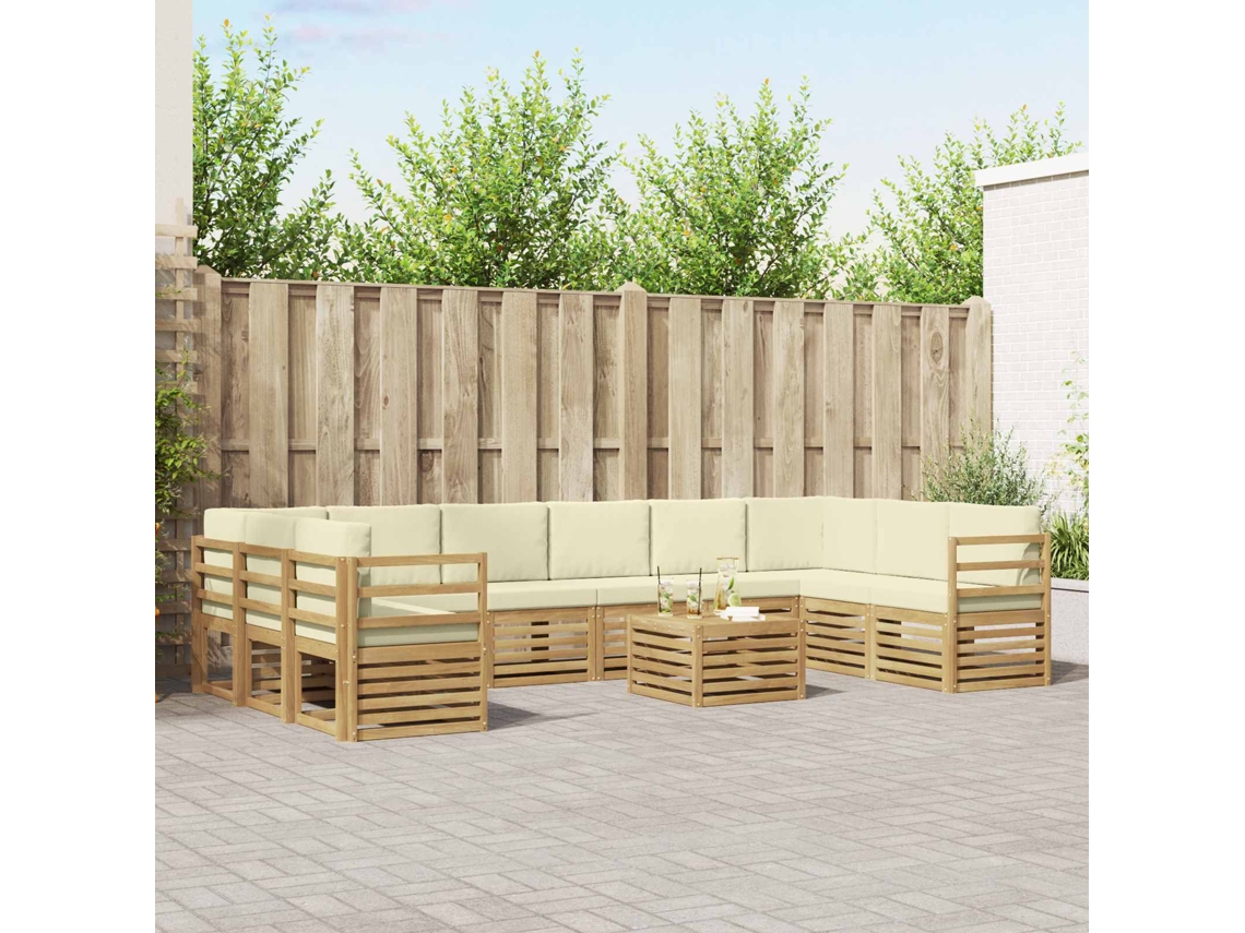 Vidaxl Conjunto De Sofás Para Exterior 11 Pcs Branco E Creme Poliéster