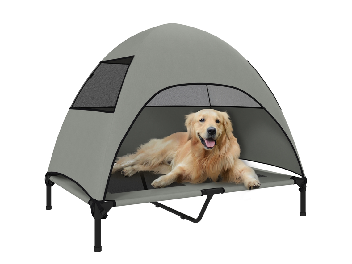 Cama Elevada Com Telhado, Para Raças Grandes, 106x76x99 Cm, Cinza Claro