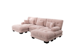 Sofá modular luxuoso em formato de U - Sofá-cama grande com pufe em chenille rosa para sala de estar com assento.