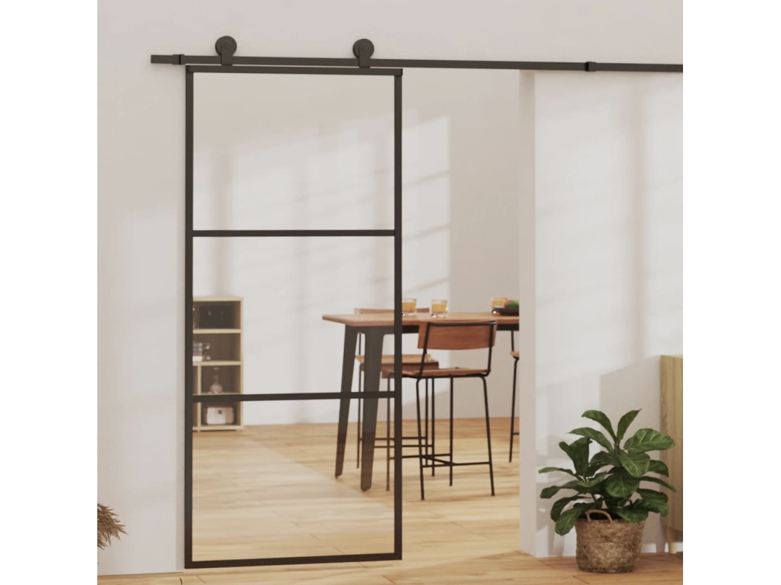 Vidaxl Porta Deslizante C/ Conj. Ferragens 90x205cm Vidro Esg/alumínio