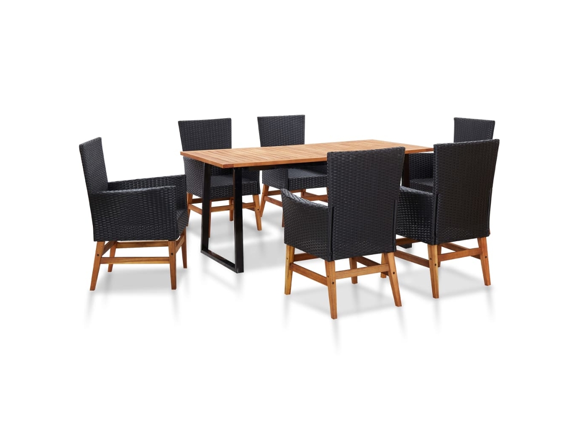 Pcs Conjunto Jantar Exterior Vime Pe E Madeira Acácia Preto Dkd Home Decor