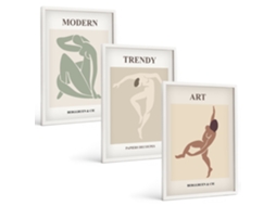 Conjunto De Pinturas Figuras Elegantes Em Minimalismo Espelharte (3 Peças 40x60 Cm)