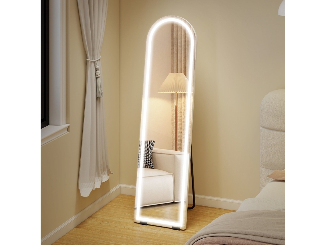 Espelho Arqueado 150x40cm Com Led 3 Cores, Regulável, Branco, Livre Ou Parede, Iluminação Para Maquiagem.