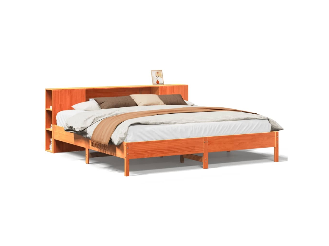 Cama com Estante Sem Colchão 200x200 Cm Pinho Maciço MAISON EXCLUSIVE