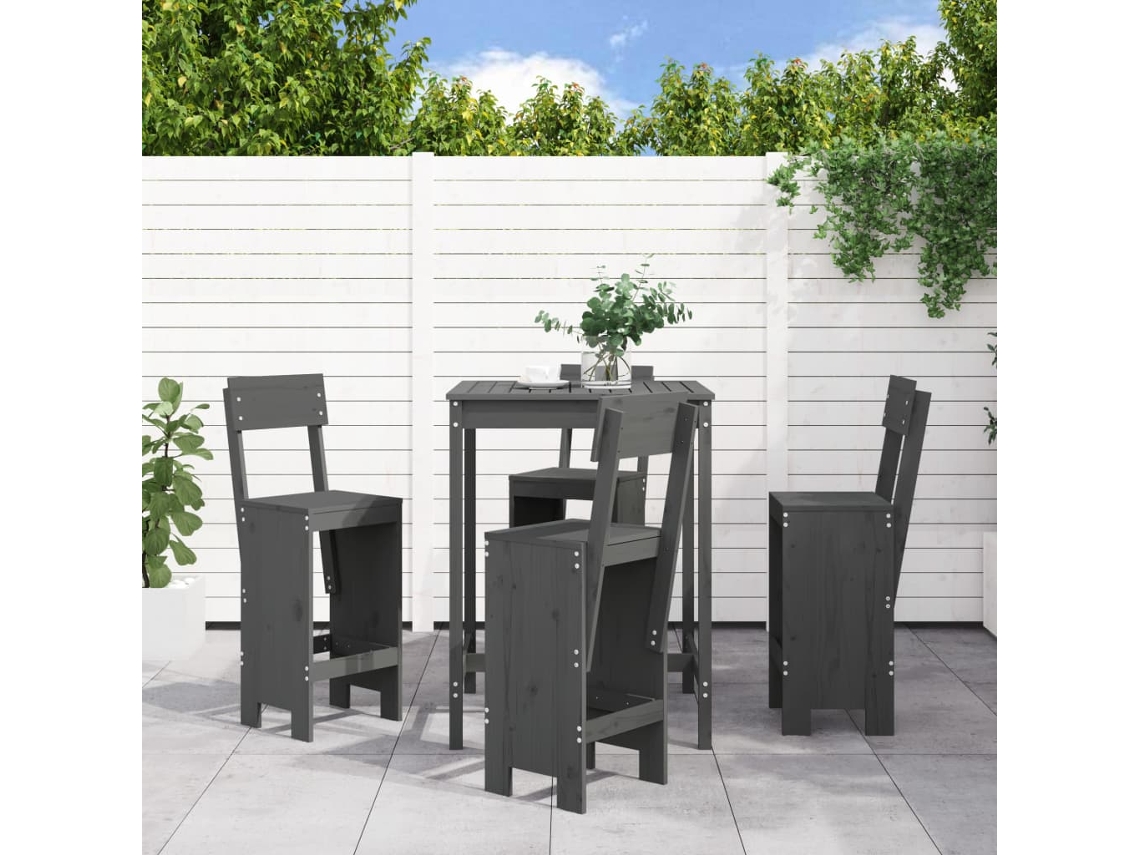 Conjunto Bar 5 Peças Para Jardim Pinho Maciço Cinzento Dkd Home Decor