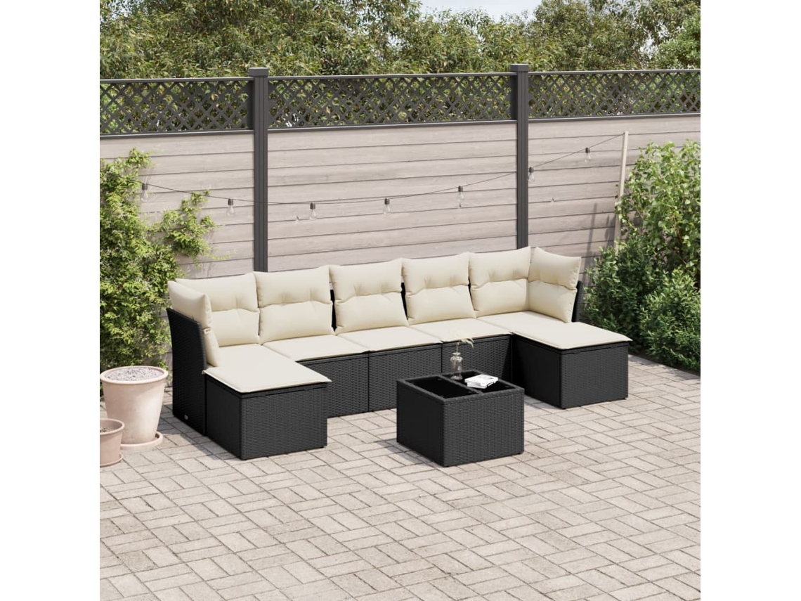 8 Pcs Conjunto Sofás De Jardim Com Almofadões Vime Pe Preto Dkd Home Decor