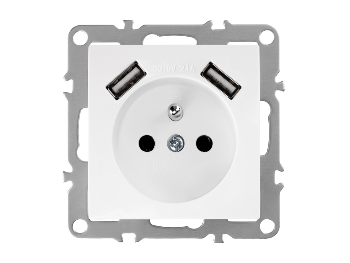 Toolight Tomada Simples Com Ligação À Terra + 2x Usb-a Oste Jnh003-g White