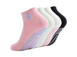 Meias de Ioga 4 Pares Femininas Algodão Antiderrapantes para Pilates, Balé, Fitness AQUAFORGE