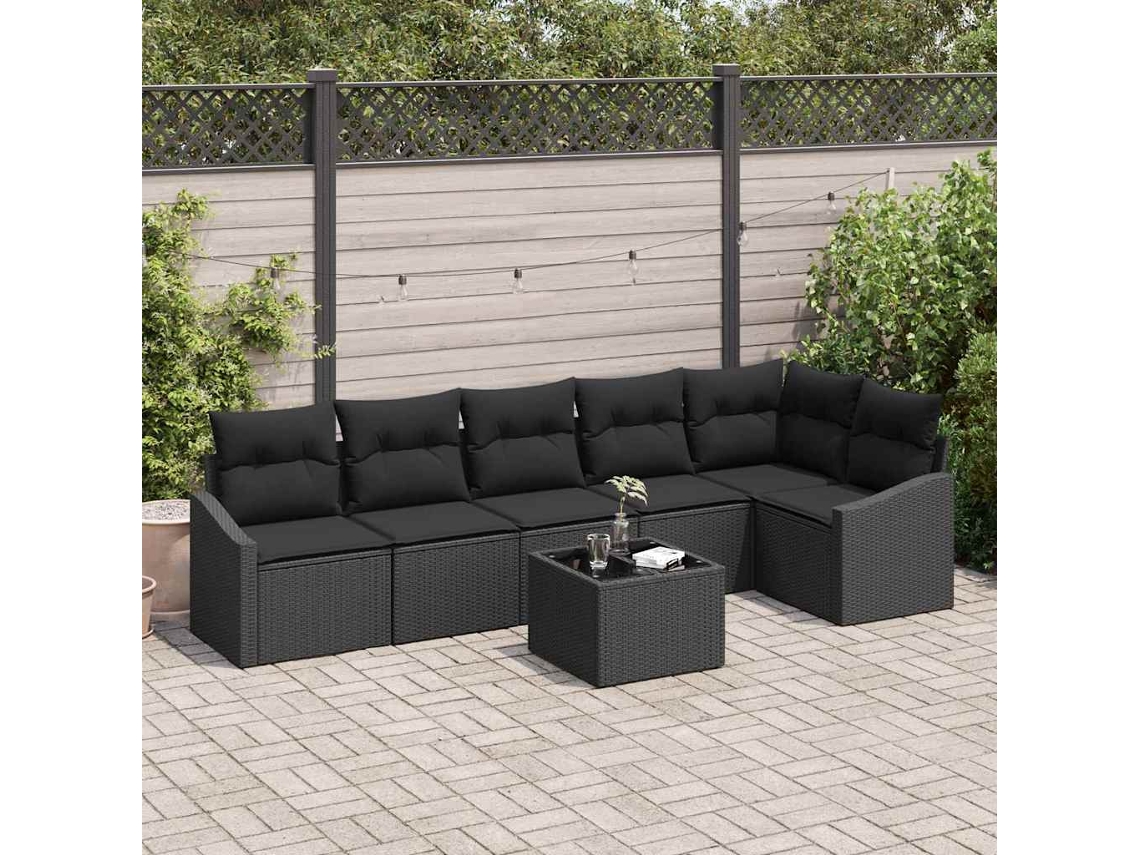 Vidaxl Conjunto De Sofá De Jardim 7 Unid. Preto Vime Pe