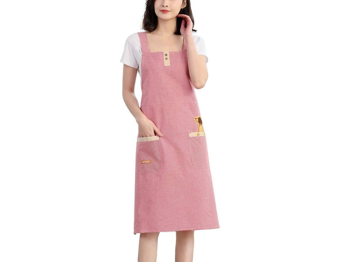 Rebe delantal de Trabalho Adulto com Laços de Cintura para Cozinhar, Assar, Pintar e Jardineria (vermelho a Quadros)