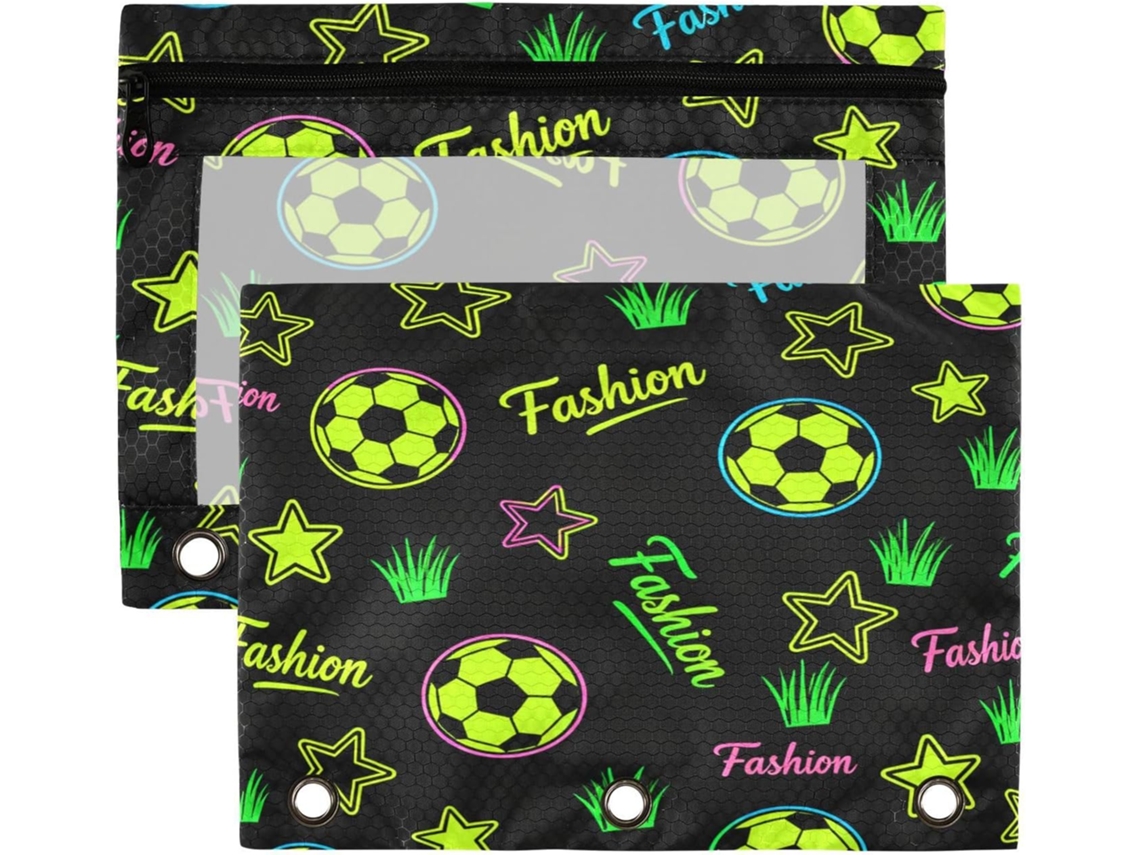 Estojo para lápis com janela transparente, bolsa grande para futebol, verde e preta, grande e resistente, com 3 furos.