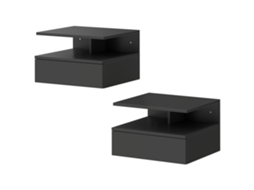 Conjunto De 2 Mesas De Cabeceira Suspensas Com Gaveta Montadas Na Parede 35x32x22,5 Cm Preto