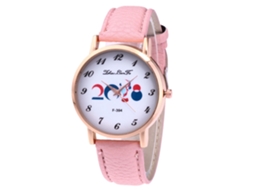 Relógio de casal Zhoulianfa com pulseira de couro granulado cor lichia (rosa)