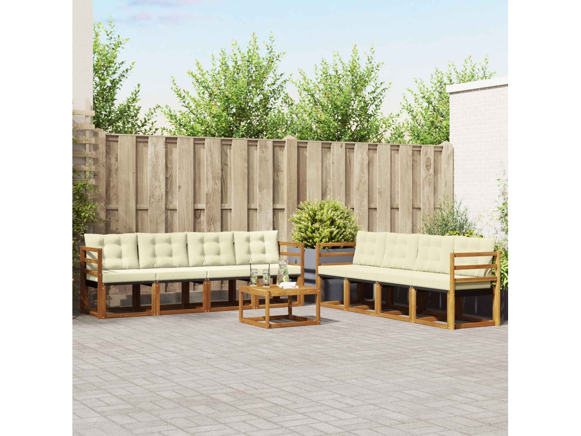 Vidaxl Conjunto De Sofás Para Exterior 9 Pcs Natural E Creme