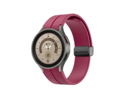 Bracelete Para Samsung Galaxy Watch 5 / 5 Pro (40/44/45mm) - Silicone Com Fivela Dobrável - Wine Red