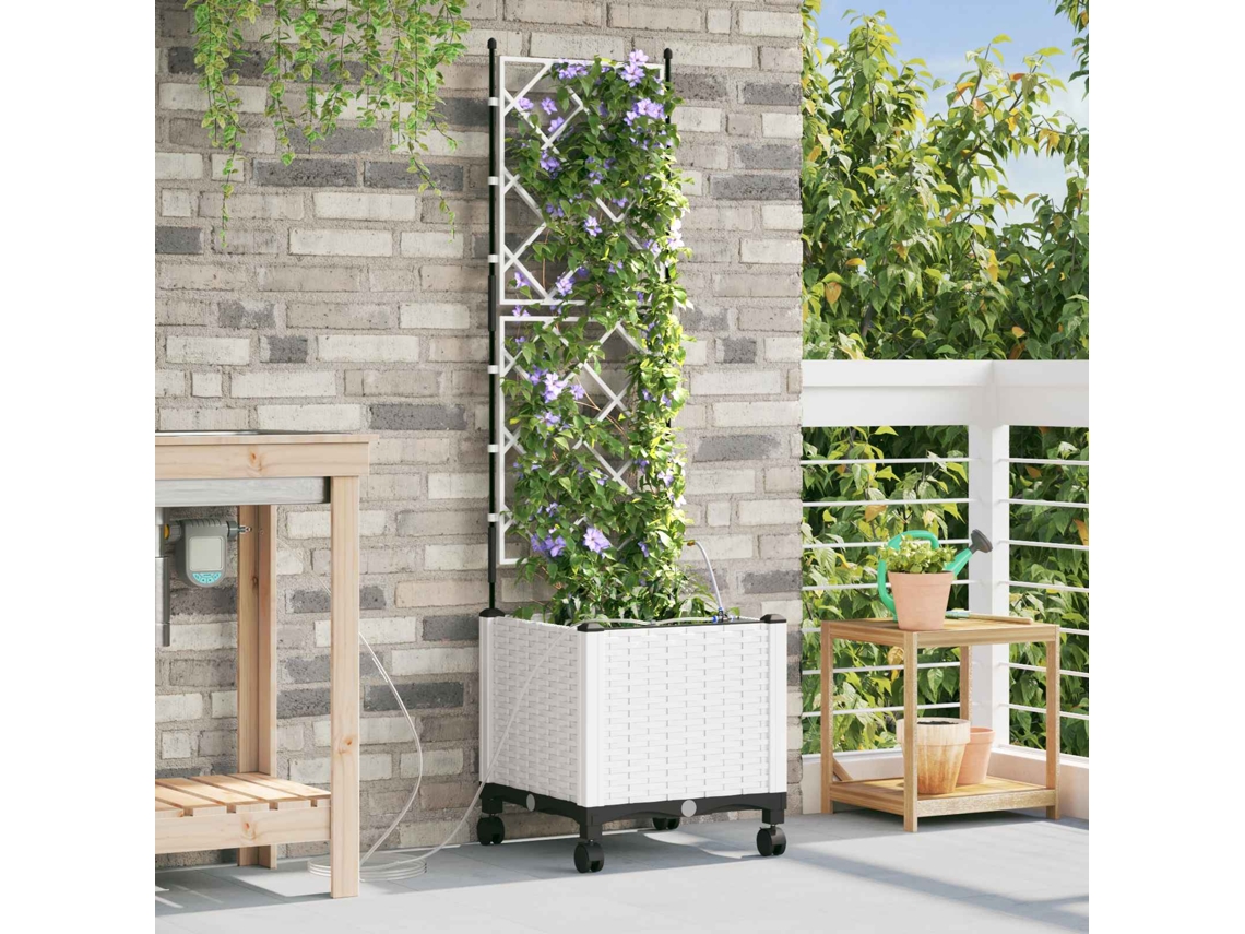 Vidaxl Jardineira Com Irrigação E Rodas Branco 40 X 40 X 148 Cm Pp