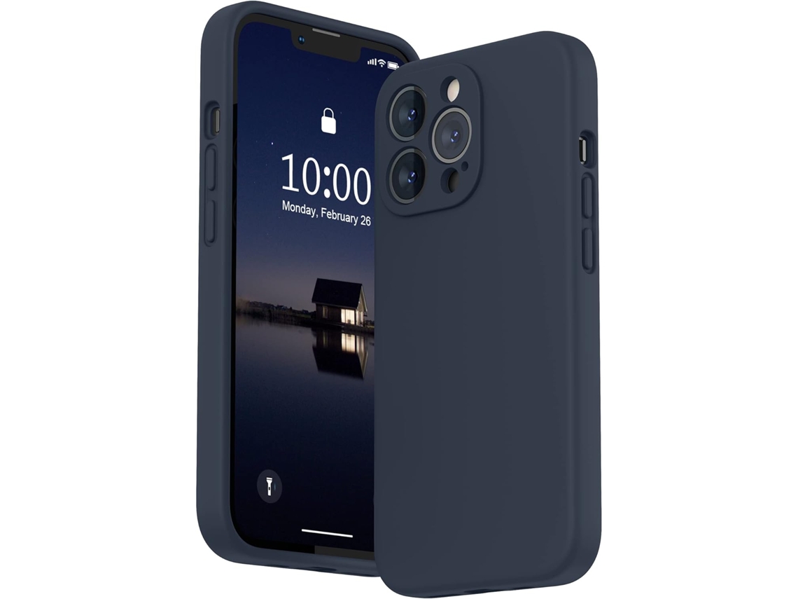 Lente para Telefone Proteção Meianoite para iPhone 13 Pro HONGWE. Silicone Líquido Premium Azul