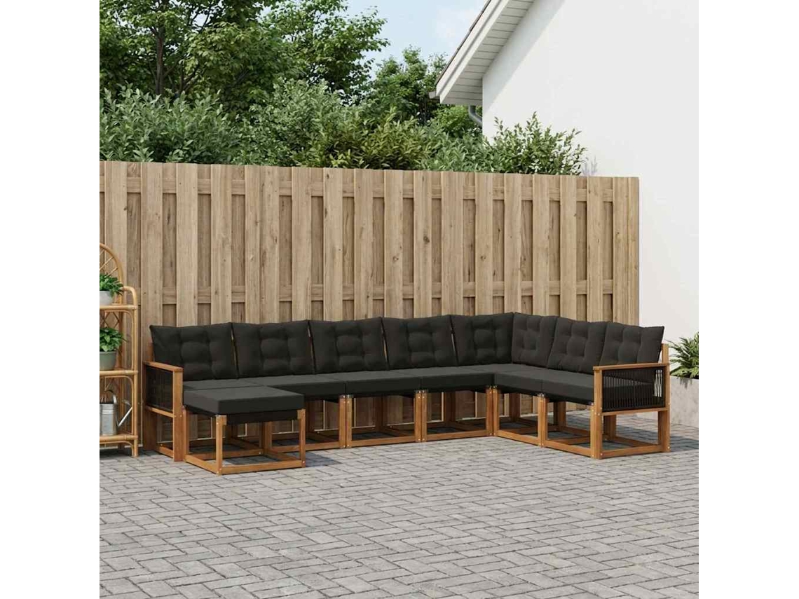 Vidaxl Conjunto De Sofás Para Exterior 8 Pcs Natural E Preto