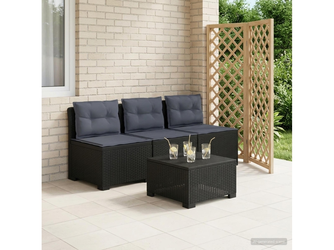 Vidaxl Sofá De Jardim 3 Lugares Com Almofadas Visual Rattan Pp