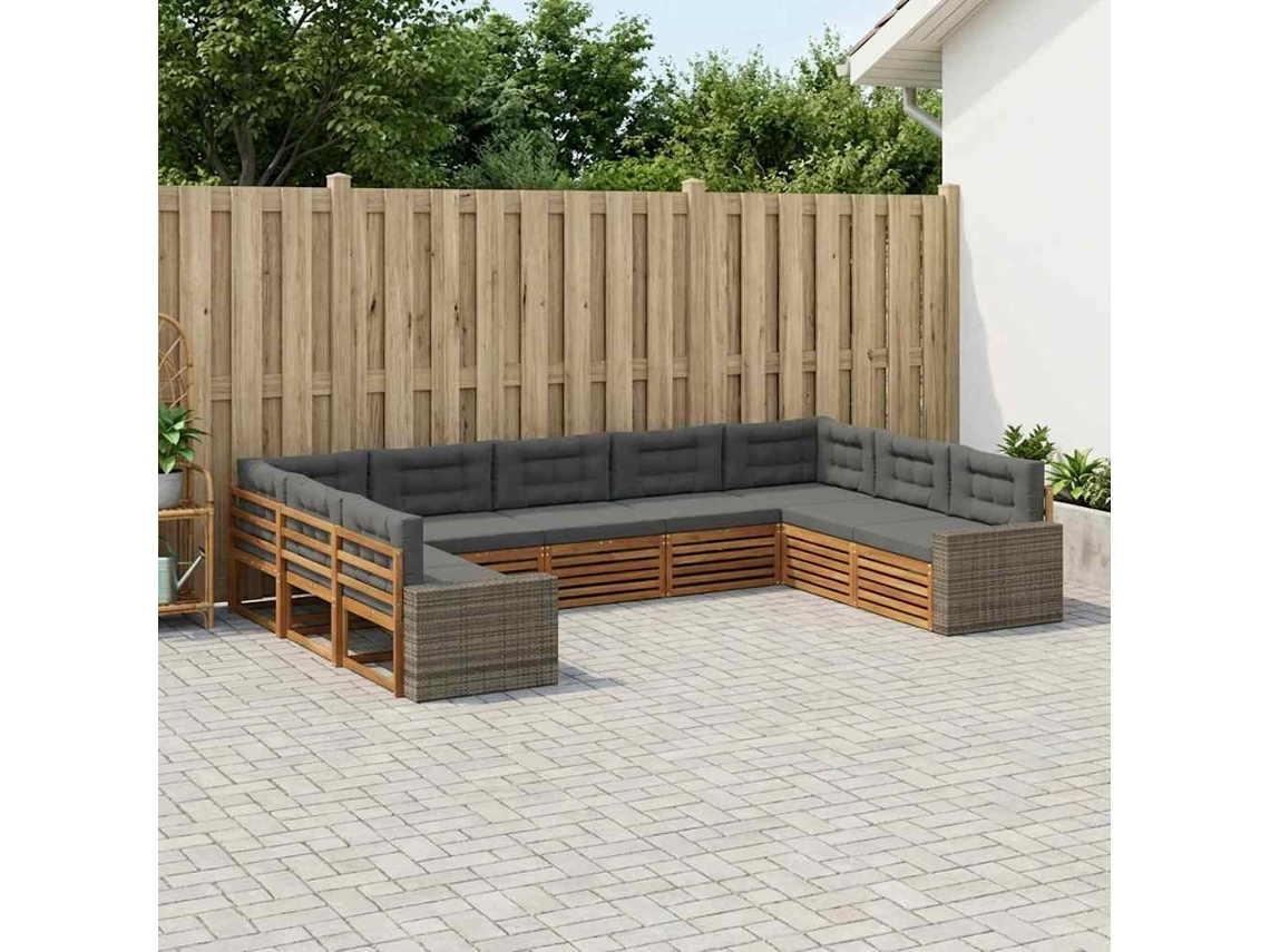 Vidaxl Conjunto De Sofás Para Exterior 9 Unid. Natural E Antracite