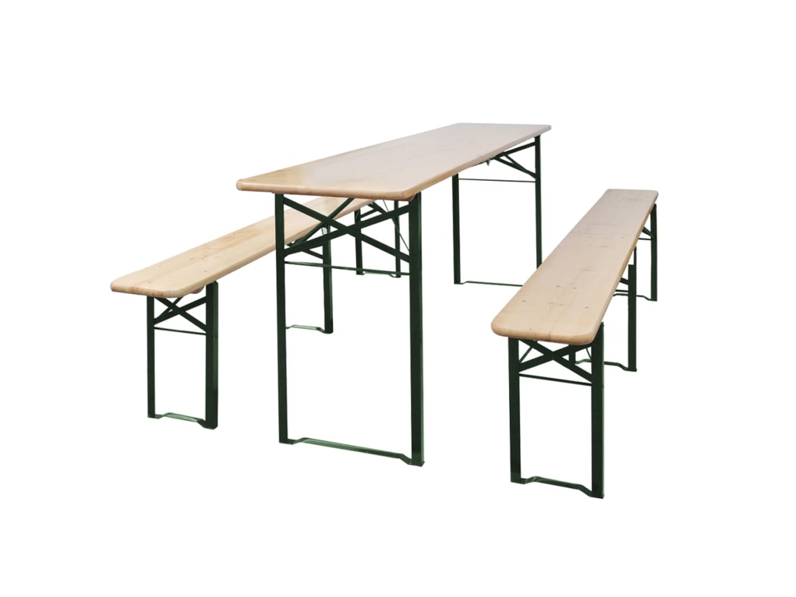 Vidaxl Mesa De Cerveja Dobrável C/ 2 Bancos 220 Cm Madeira De Abeto