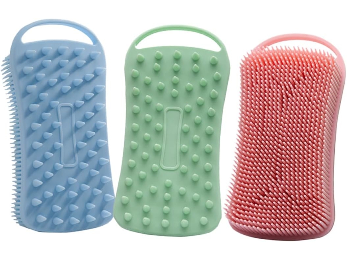 Escovas De Banho Silicone Dupla Superfície Frcolor, Resistentes E Portáteis, Conjunto Com 3-unidades, Esfoliação Suave E