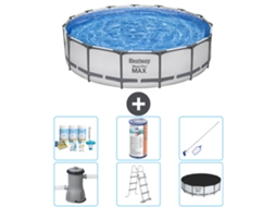 Piscina BESTWAY Round Steel Pro Max 457 X 107 Cm Cinza Incluindo Bomba Escada Cobertura Pacote de Manutenção Filtro Kit de Limpeza