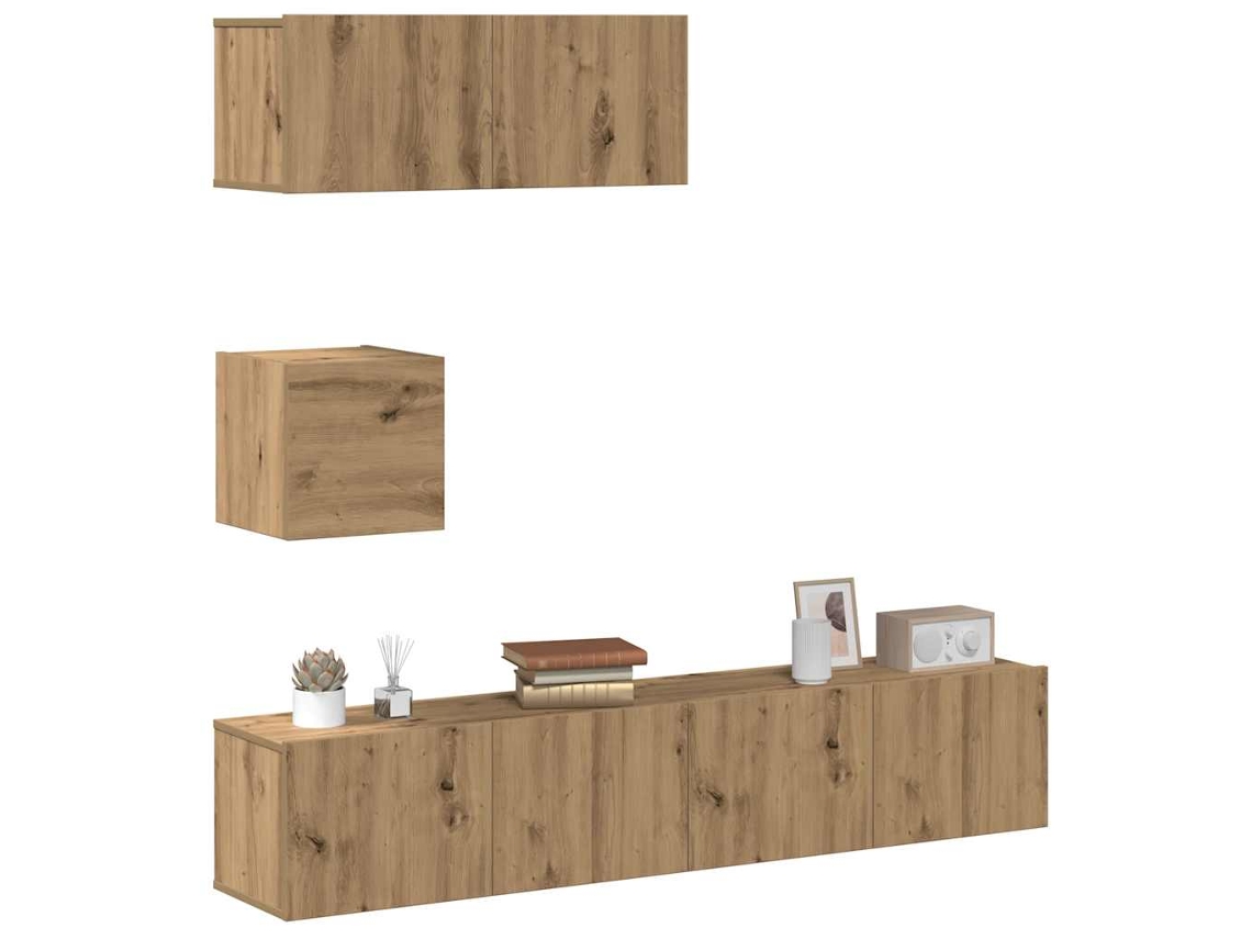 Vidaxl Conjunto de Armário Tv Parede 4 Pcs Madeira Carvalho Artisiano