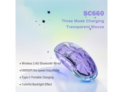 Rato Yizhood Sc660 Transparente Sem Fio Bluetooth Conexão De Três Modos Carregamento Luz De Fundo Ajuste De Dpi De Seis Velocidades Leve Roxo