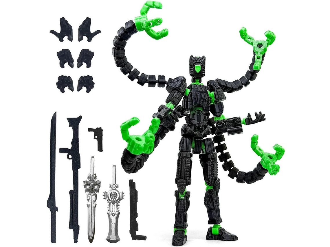 Figura De Ação Robô, Impressão 3d, 7,2 Polegadas, Preto E Verde, Articulada, Com Acessórios, Para Coleção