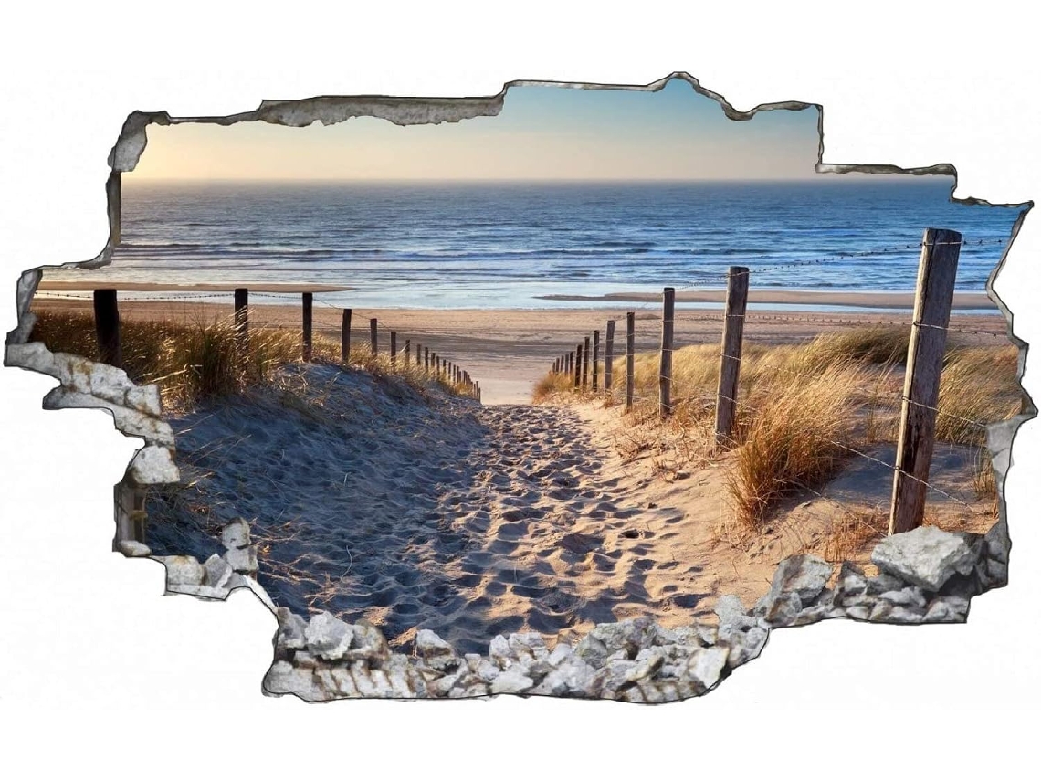Adesivo de parede 3D com sol de praia em PVC para decoração de janelas, quartos, salas de estar e escritórios, 80x120cm