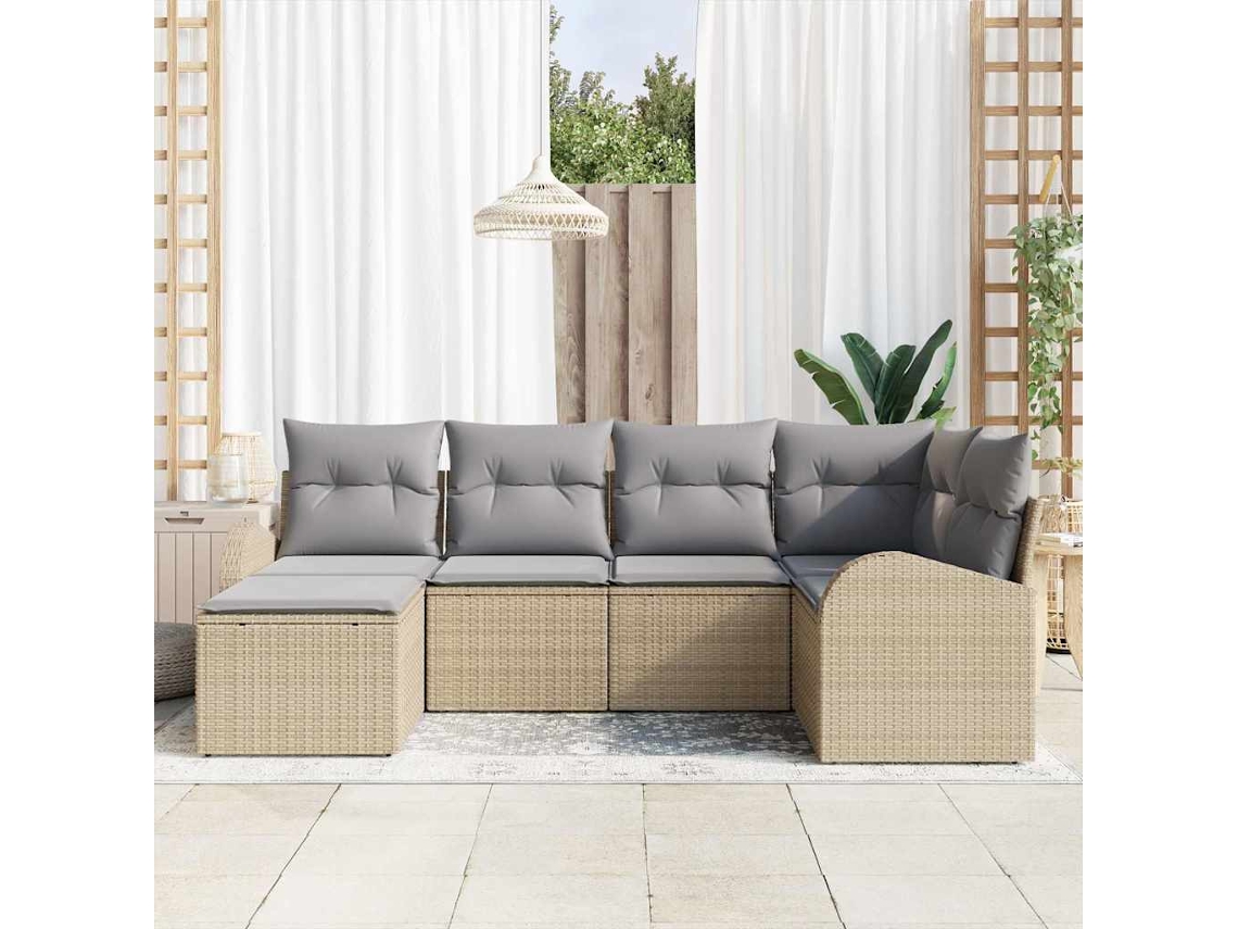 Vidaxl Conjunto De Sofás Com Almofada 6 Pcs Bege E Cinza Claro Vime Pe