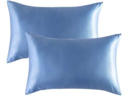 Conjunto De 2 Fronhas De Seda Gelada - Azul Celeste 50x90 Cm