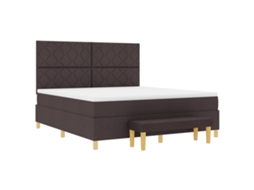 Cama Bospring Com Colchão & Banco Marrom Escuro Tecido Vidaxl Castanho Fabric (180x200 Cm)
