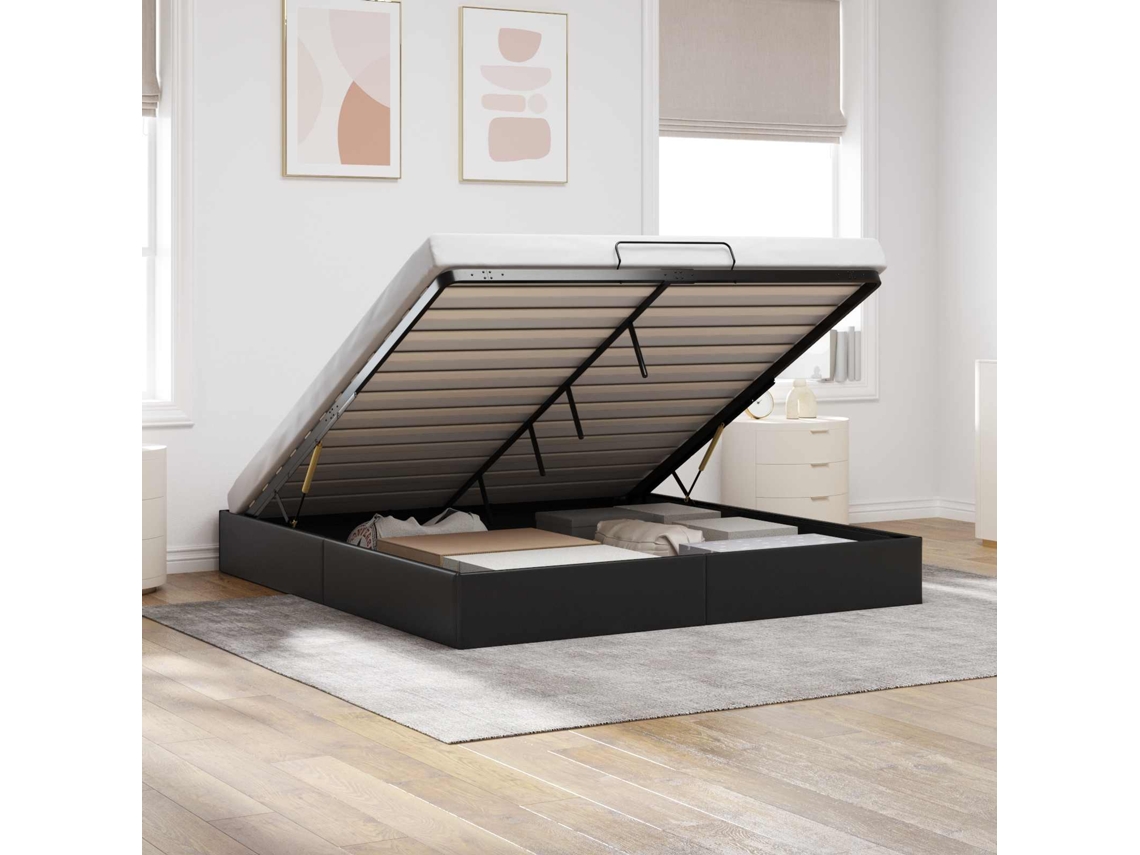 Vidaxl Estrutura De Cama Ottoman Preto King Size Couro Sintético