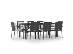 Conjunto de 9 Jantar para Jardim com Almofadões Vime Pe Preto MAISON EXCLUSIVE