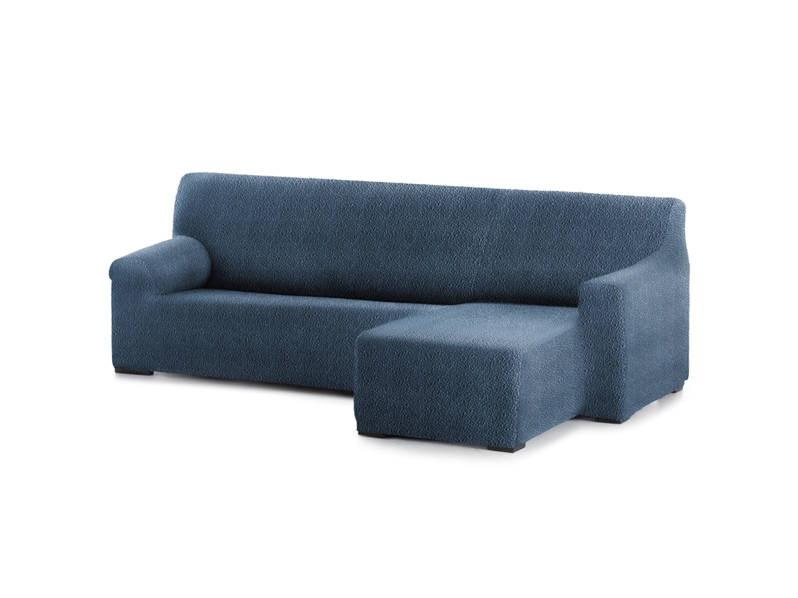 Capa Bi-Elástica para Sofá Adaptável Roc Chaise Longue Braço Curto Direito 250-360 Cm Azul VIPALIA