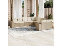 Vidaxl 10 Pcs Conjunto de Sofás P/ Jardim com Almofadões Vime Pe Bege
