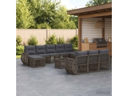 Vidaxl Conjunto De Sofá De Jardim 11 Pcs Cinza E Cinza Escuro Vime Pe
