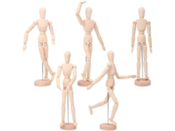Conjunto de 5 Manequins de Madeira de 30,5 Cm, Flexíveis, para Desenho, Pintura e SFUSHOS